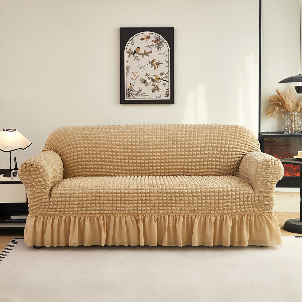 Bubble Textured Stretch Sofa Slipcover with Ruffled Skirt