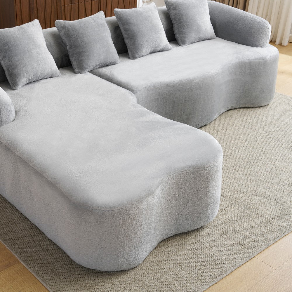 Beige Curved L-Shape 4-Seat Sectional Sofa