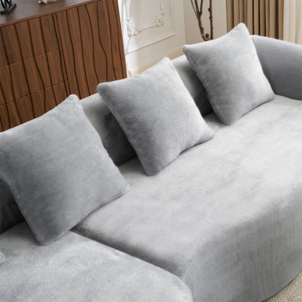 Beige Curved L-Shape 4-Seat Sectional Sofa