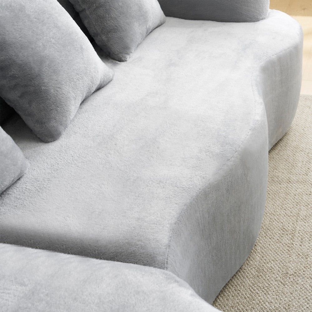 Beige Curved L-Shape 4-Seat Sectional Sofa