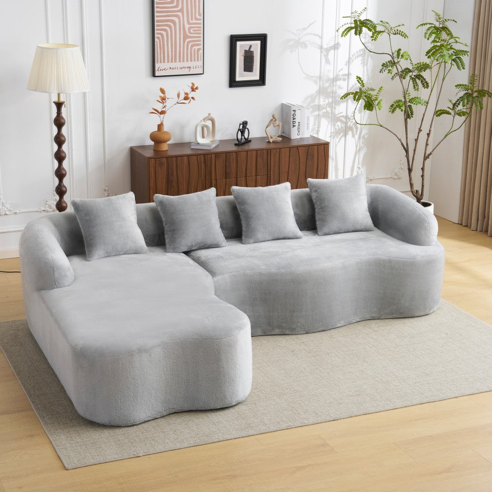 Beige Curved L-Shape 4-Seat Sectional Sofa