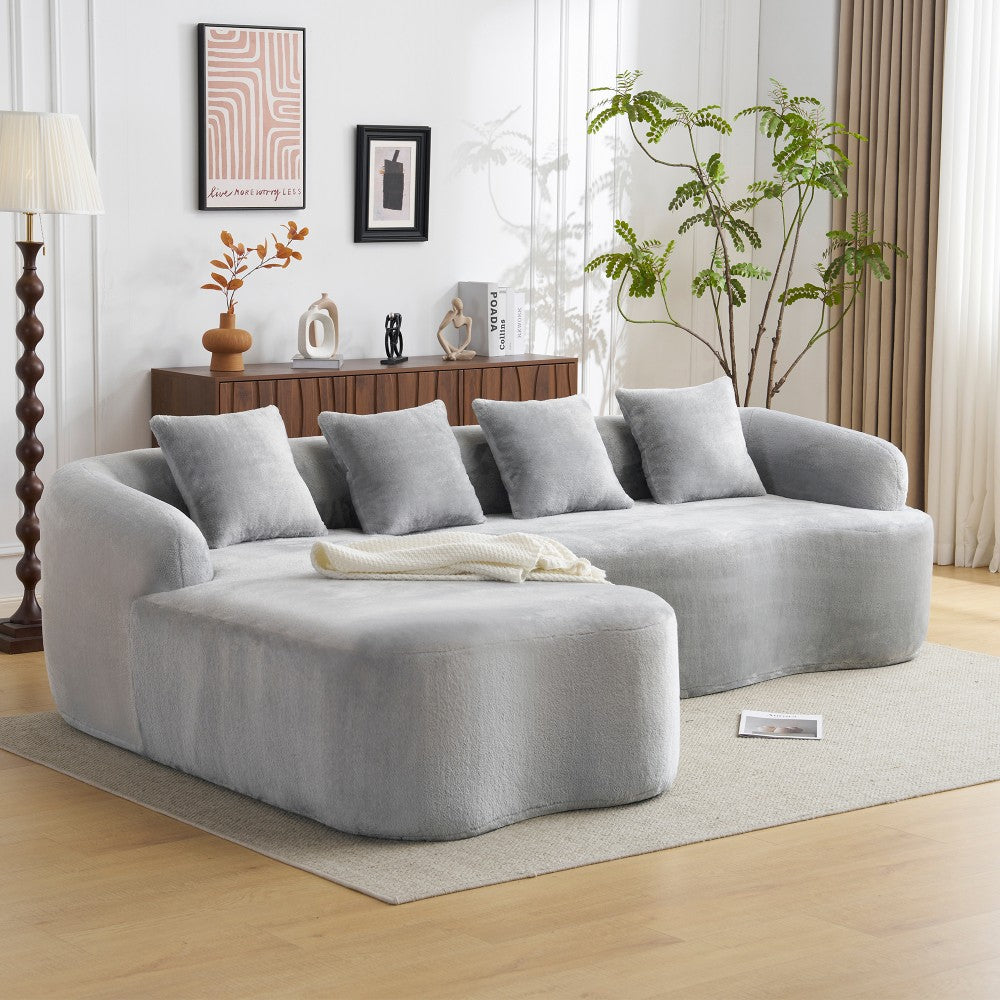 Beige Curved L-Shape 4-Seat Sectional Sofa