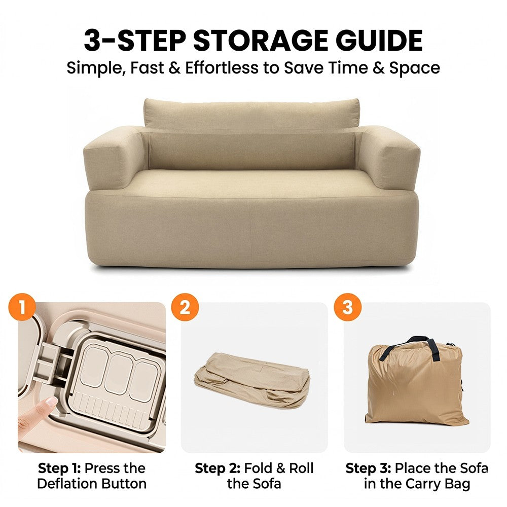 Beige Inflatable Loveseat Sofa - Auto Pump & Storage Bag
