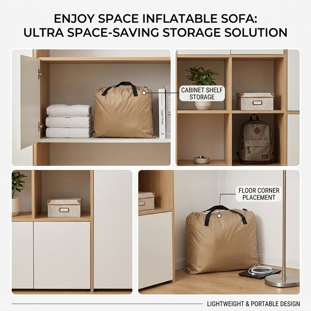 Beige Inflatable Loveseat Sofa - Auto Pump & Storage Bag