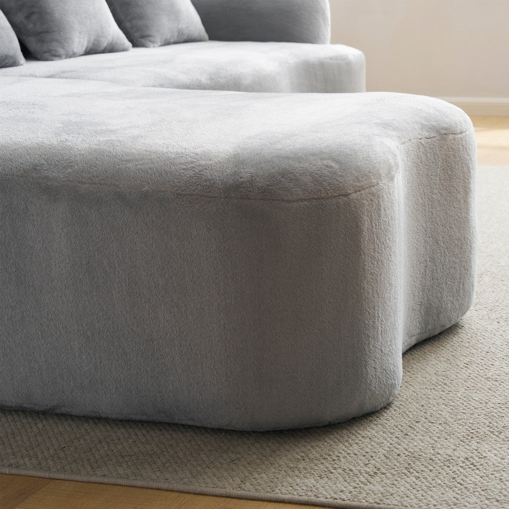 Beige Curved L-Shape 4-Seat Sectional Sofa