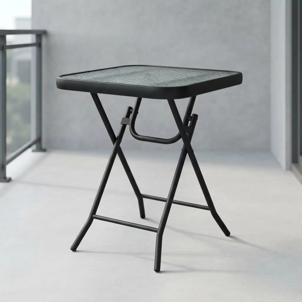 Black Metal Folding Bistro Table with Glass Top