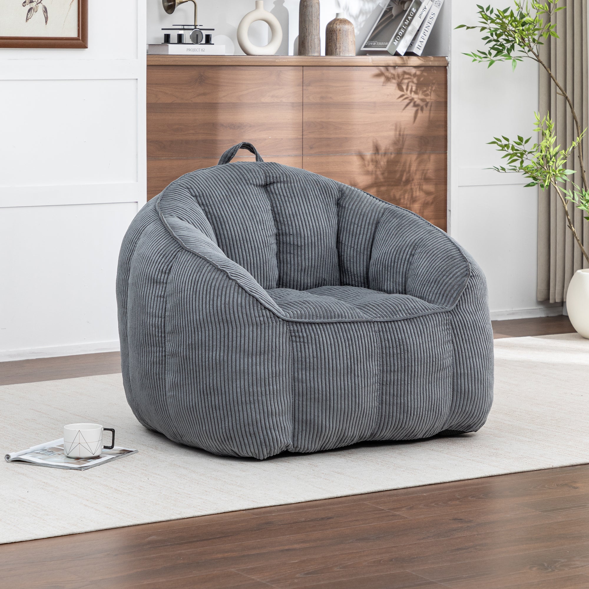 Multi-Color Corduroy Bean Bag Ottoman Set