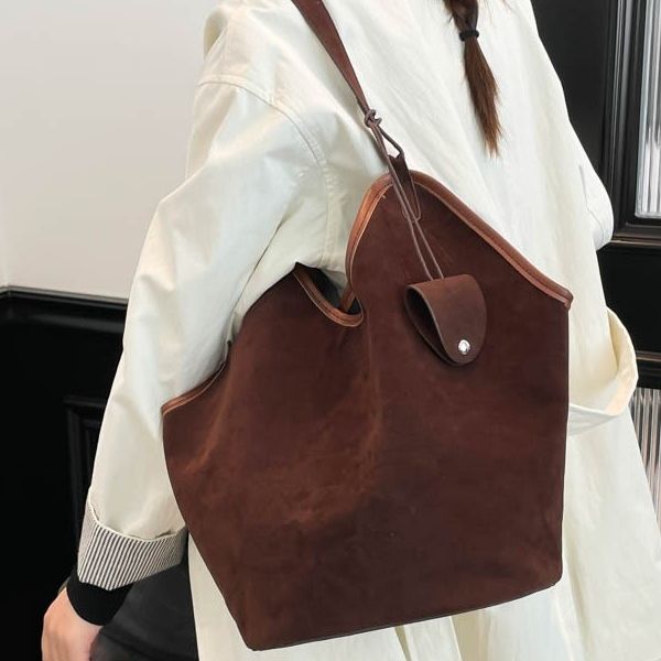 Suede Hobo Bag with Matching Pouch – Slouchy Shoulder Bag for Women