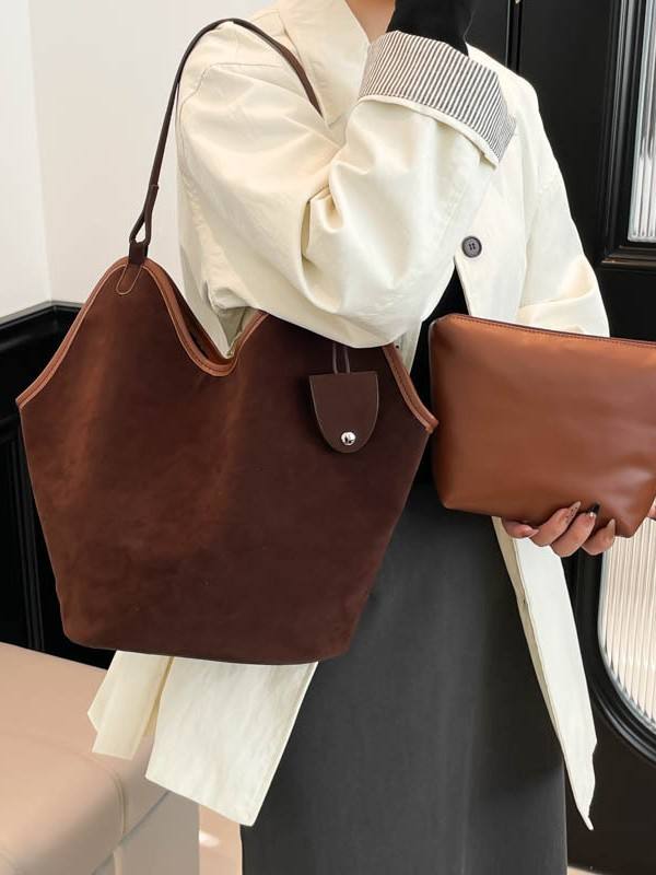 Suede Hobo Bag with Matching Pouch – Slouchy Shoulder Bag for Women