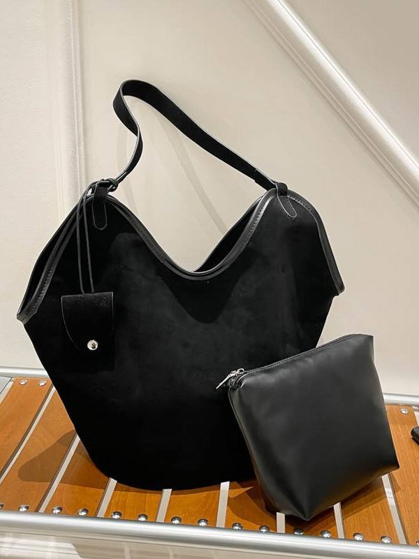 Suede Hobo Bag with Matching Pouch – Slouchy Shoulder Bag for Women