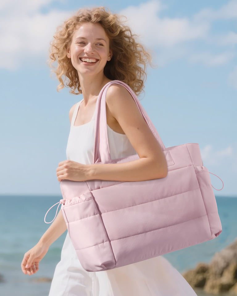 Quilted Puffer Tote Bag with Pouch – 25L Waterproof Travel & Laptop Tote