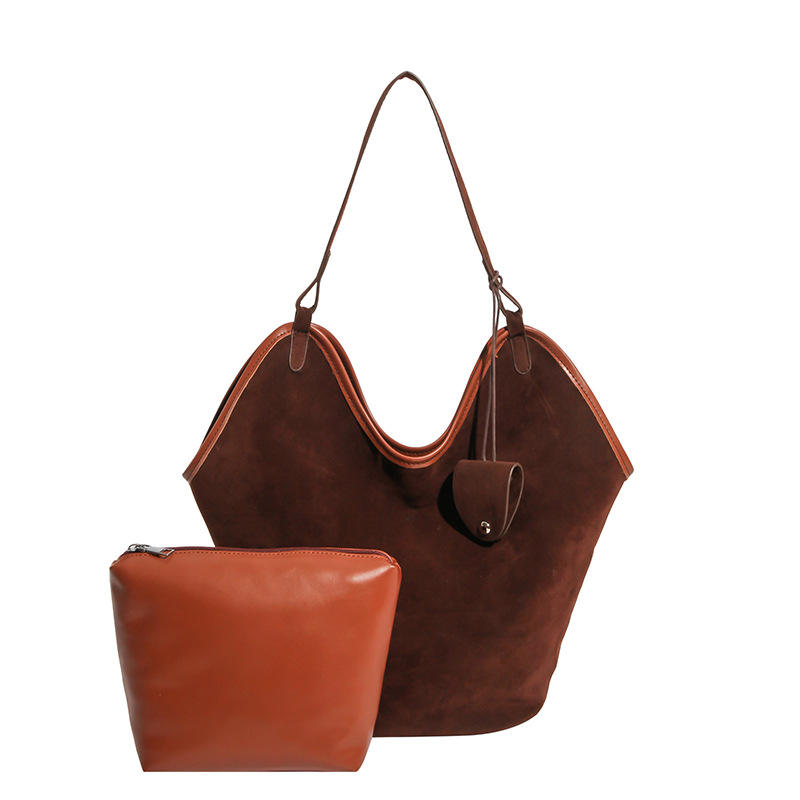 Suede Hobo Bag with Matching Pouch – Slouchy Shoulder Bag for Women