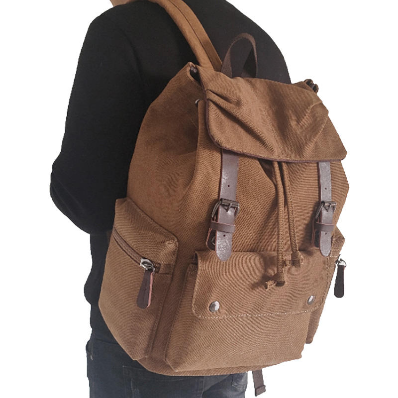 Vintage Canvas Rucksack Backpack with Leather Straps