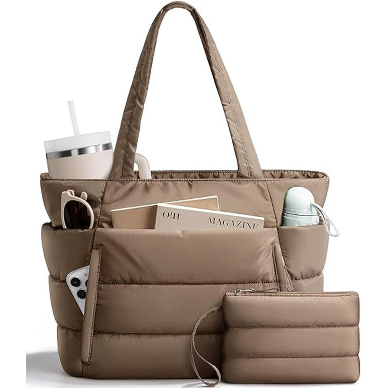 Quilted Puffer Tote Bag with Pouch – Lightweight Padded Shoulder Bag for Women