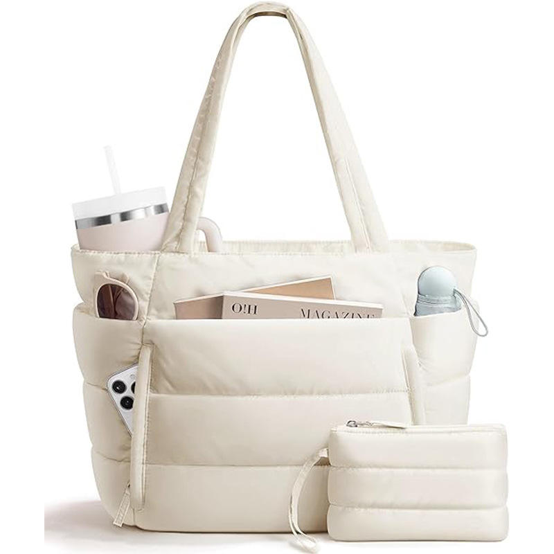 Quilted Puffer Tote Bag with Pouch – Lightweight Padded Shoulder Bag for Women