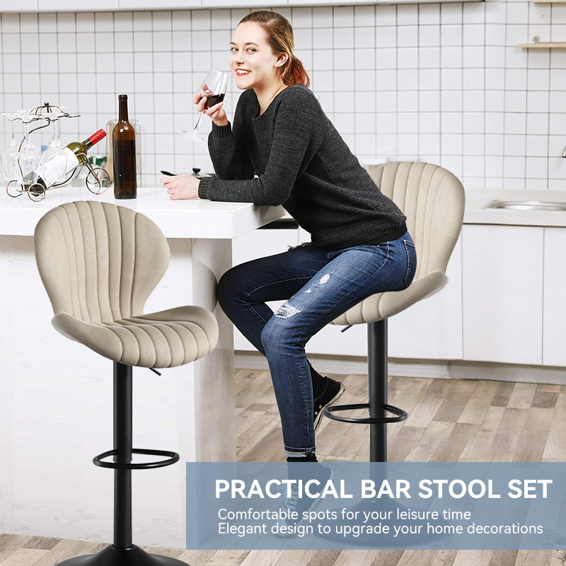 Velvet Channel-Tufted Swivel Bar Stool, Adjustable Height