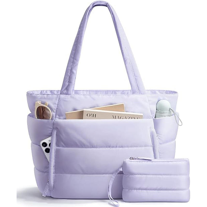 Quilted Puffer Tote Bag with Pouch – Lightweight Padded Shoulder Bag for Women