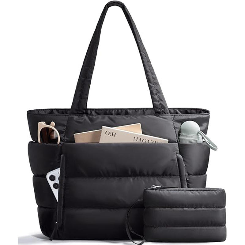 Quilted Puffer Tote Bag with Pouch – Lightweight Padded Shoulder Bag for Women