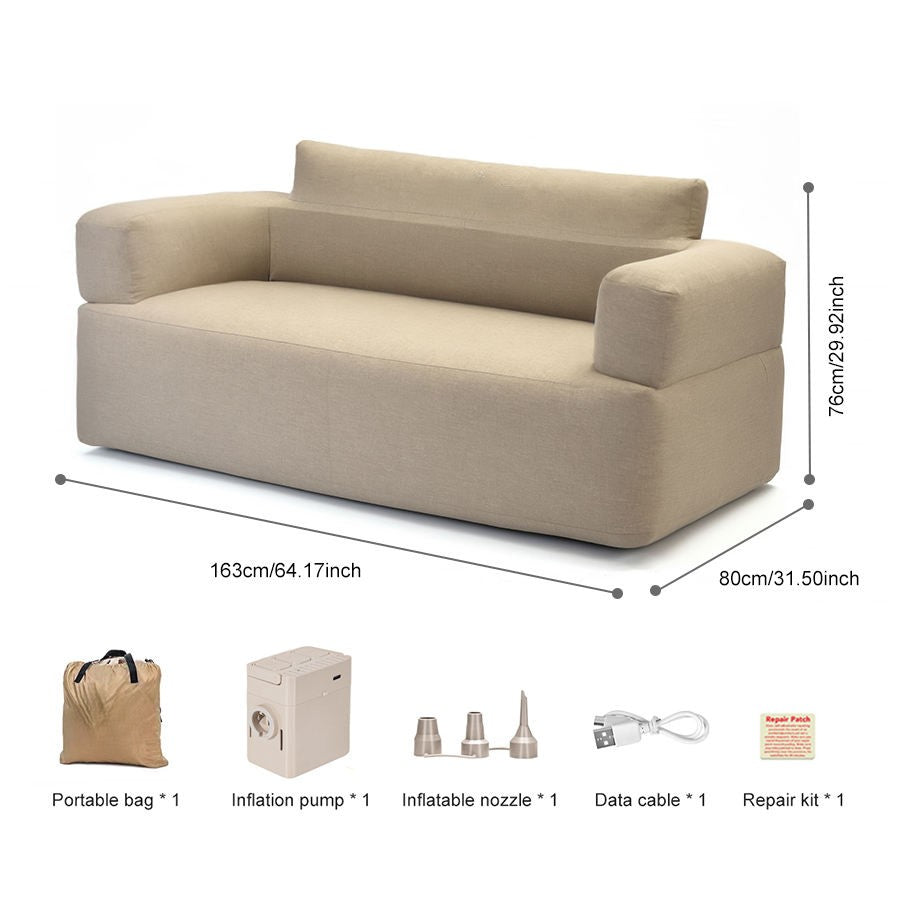 Beige Inflatable Loveseat Sofa - Auto Pump & Storage Bag