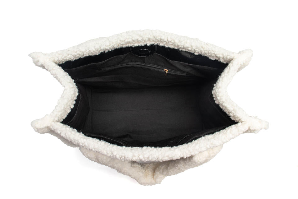 Sherpa Trim Patent Tote Bag – Faux Shearling Handle Shoulder Bag for Women