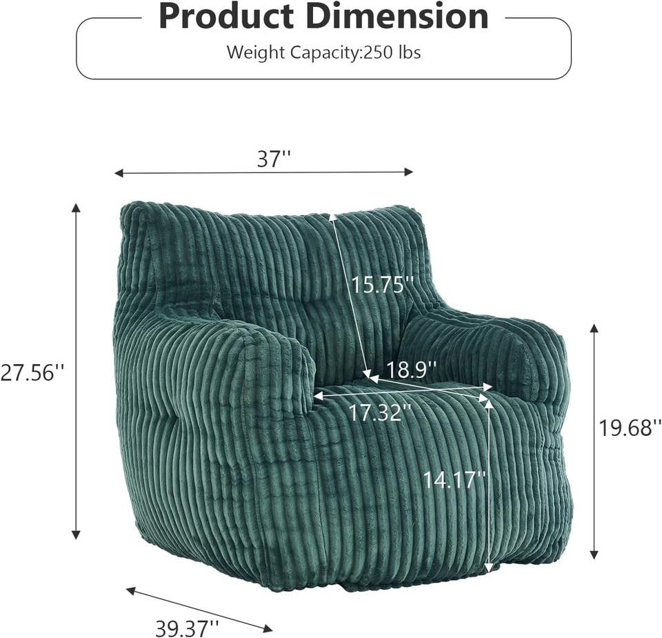 Green Corduroy Bean Bag Lounge Chair Set