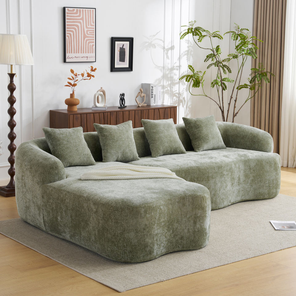 Beige Curved L-Shape 4-Seat Sectional Sofa