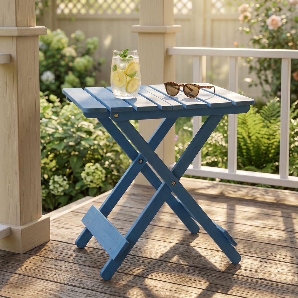 Blue Wood Folding Adirondack Side Table