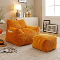 Black Corduroy Bean Bag Chair - Ottoman Set