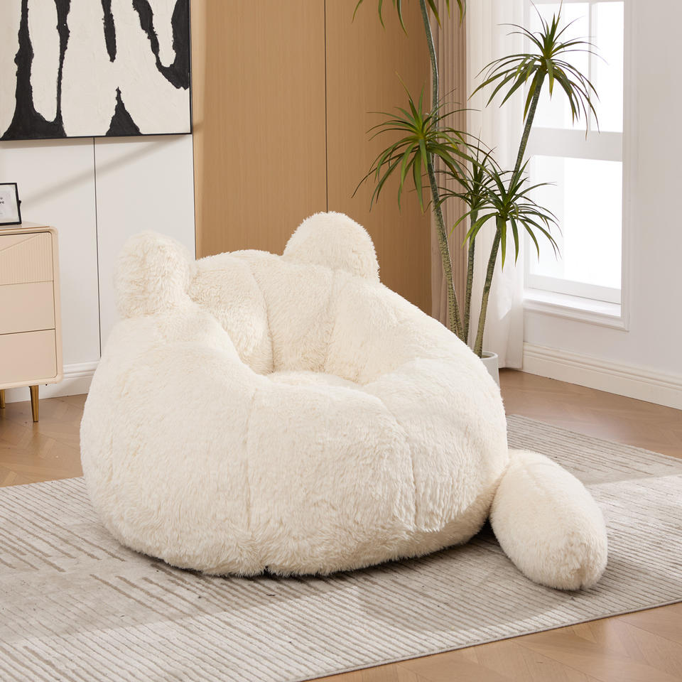 Ivory Cat-Shaped Bean Bag Chair - Tail Design