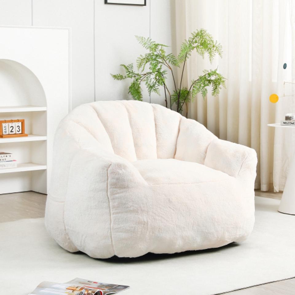 Ivory Scalloped Bean Bag Chair - Armrests
