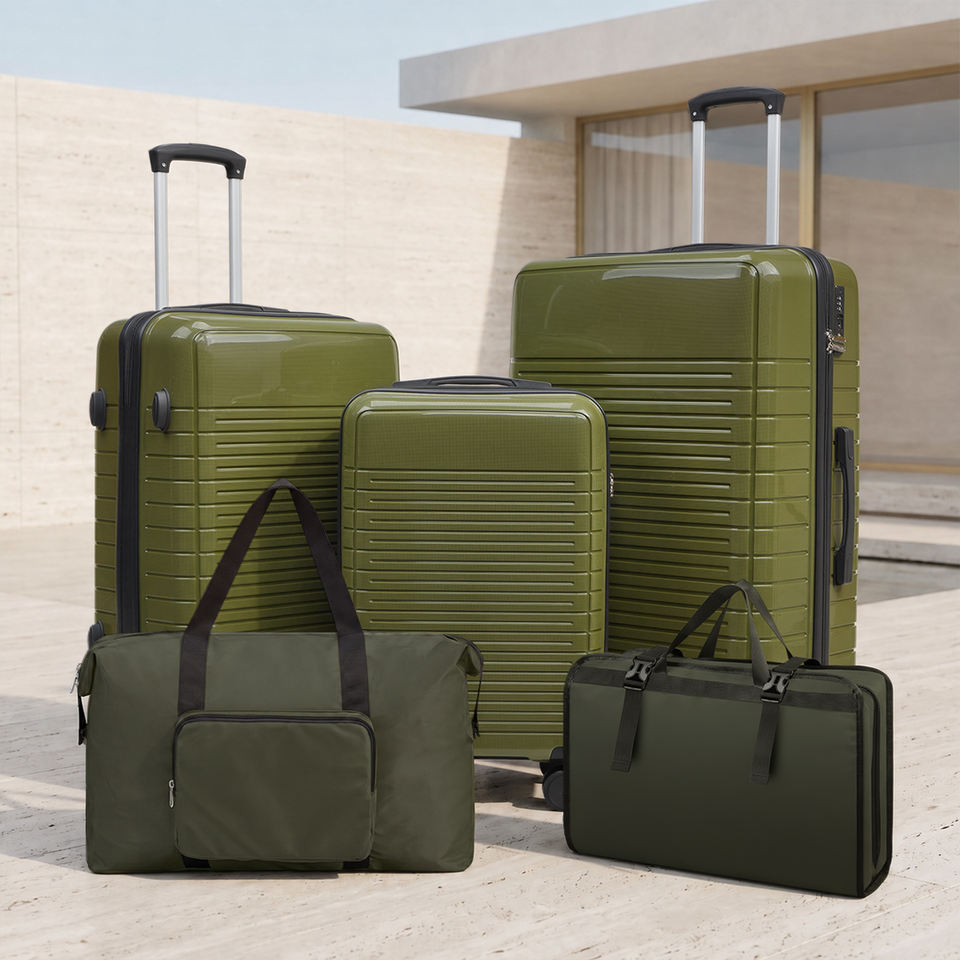 5-Piece Hardside Luggage Set – Spinner Suitcases with Duffel & Garment Bag