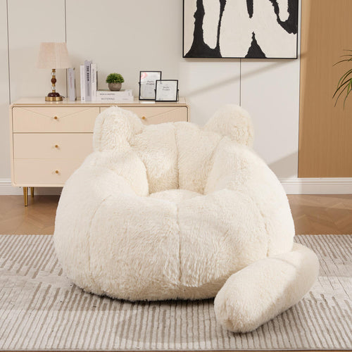 Ivory Cat-Shaped Bean Bag Chair - Tail Design
