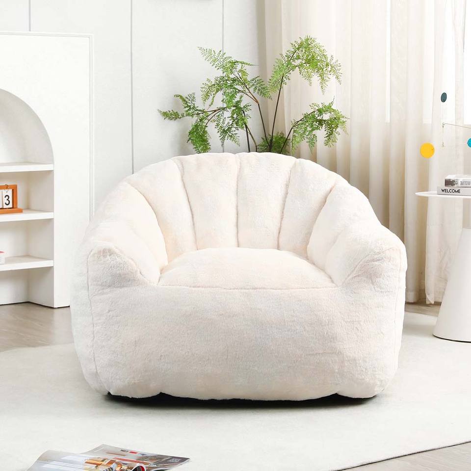 Ivory Scalloped Bean Bag Chair - Armrests