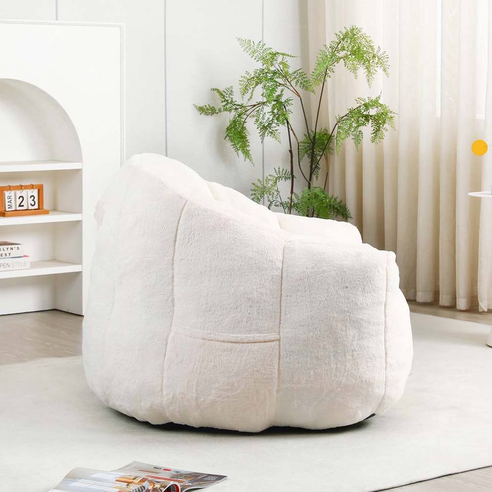 Ivory Scalloped Bean Bag Chair - Armrests