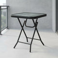 Black Metal Folding Bistro Table with Glass Top