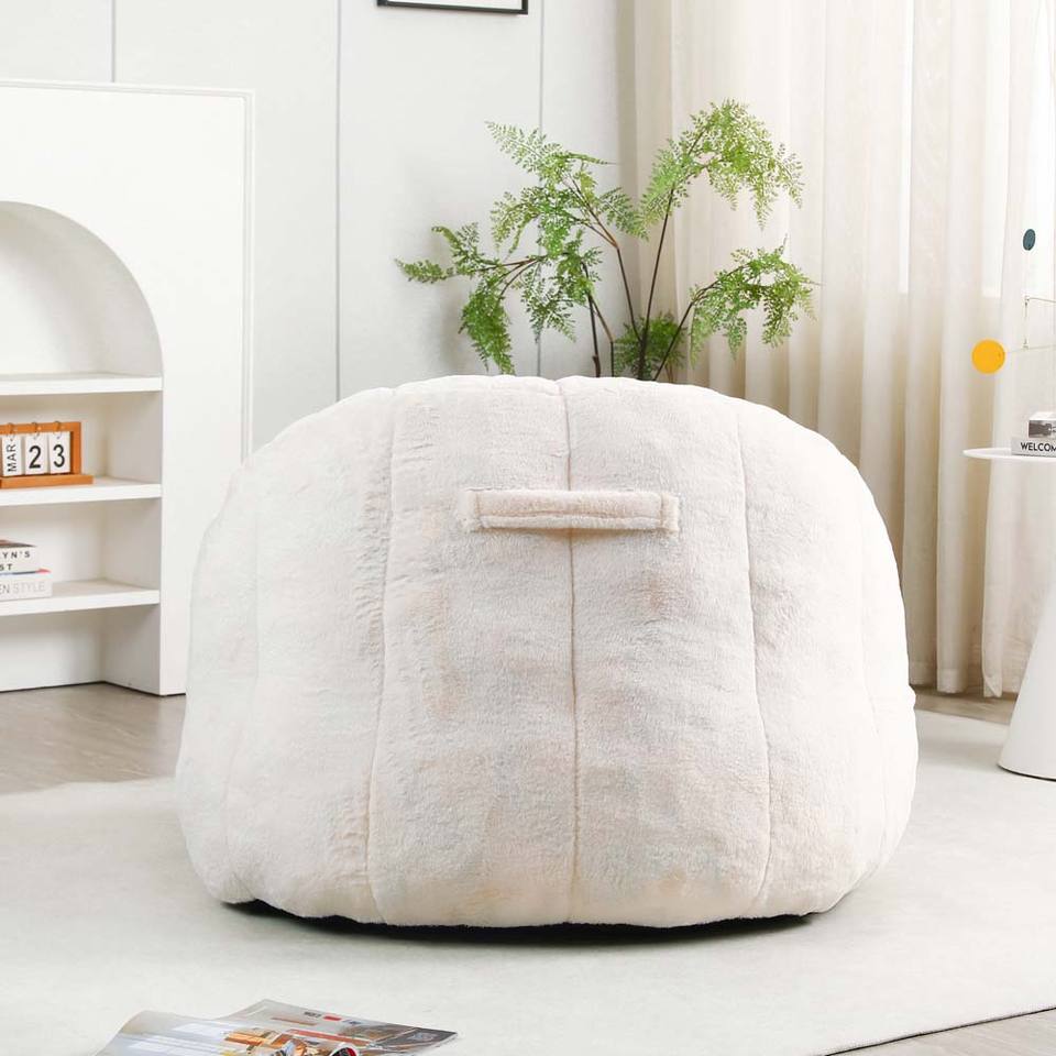 Ivory Scalloped Bean Bag Chair - Armrests
