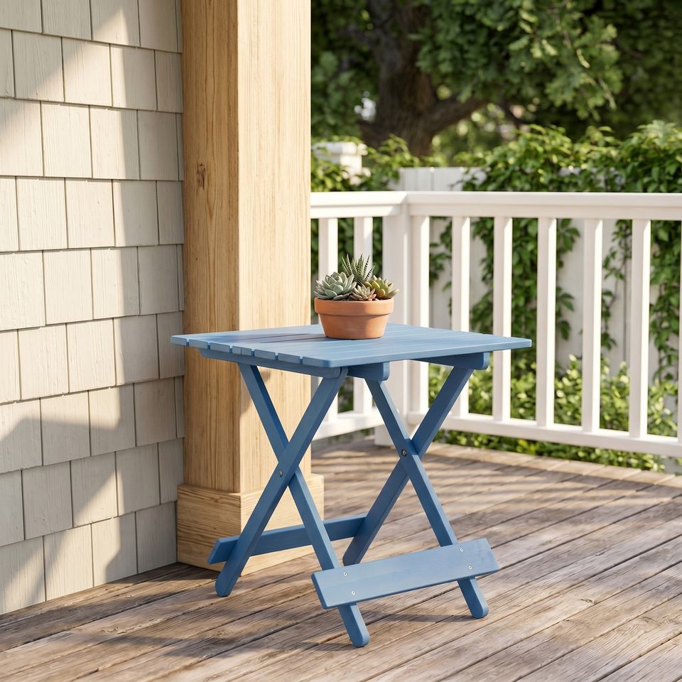 Blue Wood Folding Adirondack Side Table