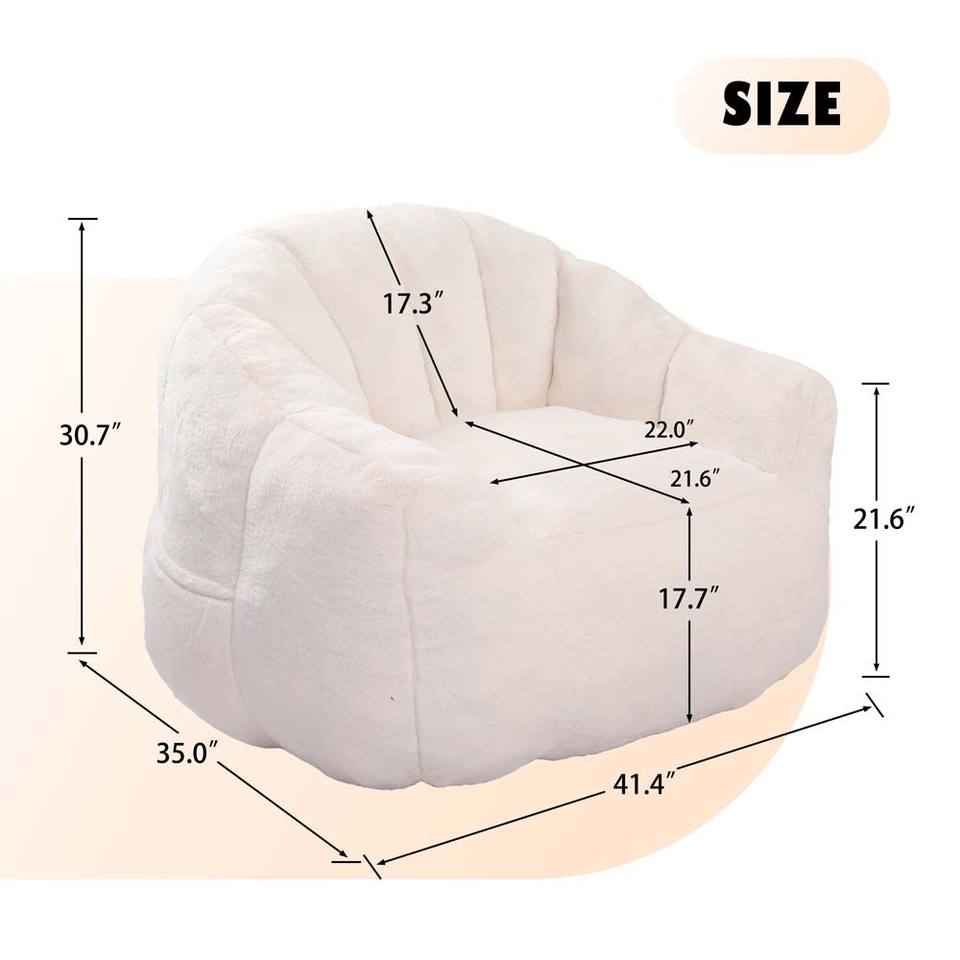 Ivory Scalloped Bean Bag Chair - Armrests