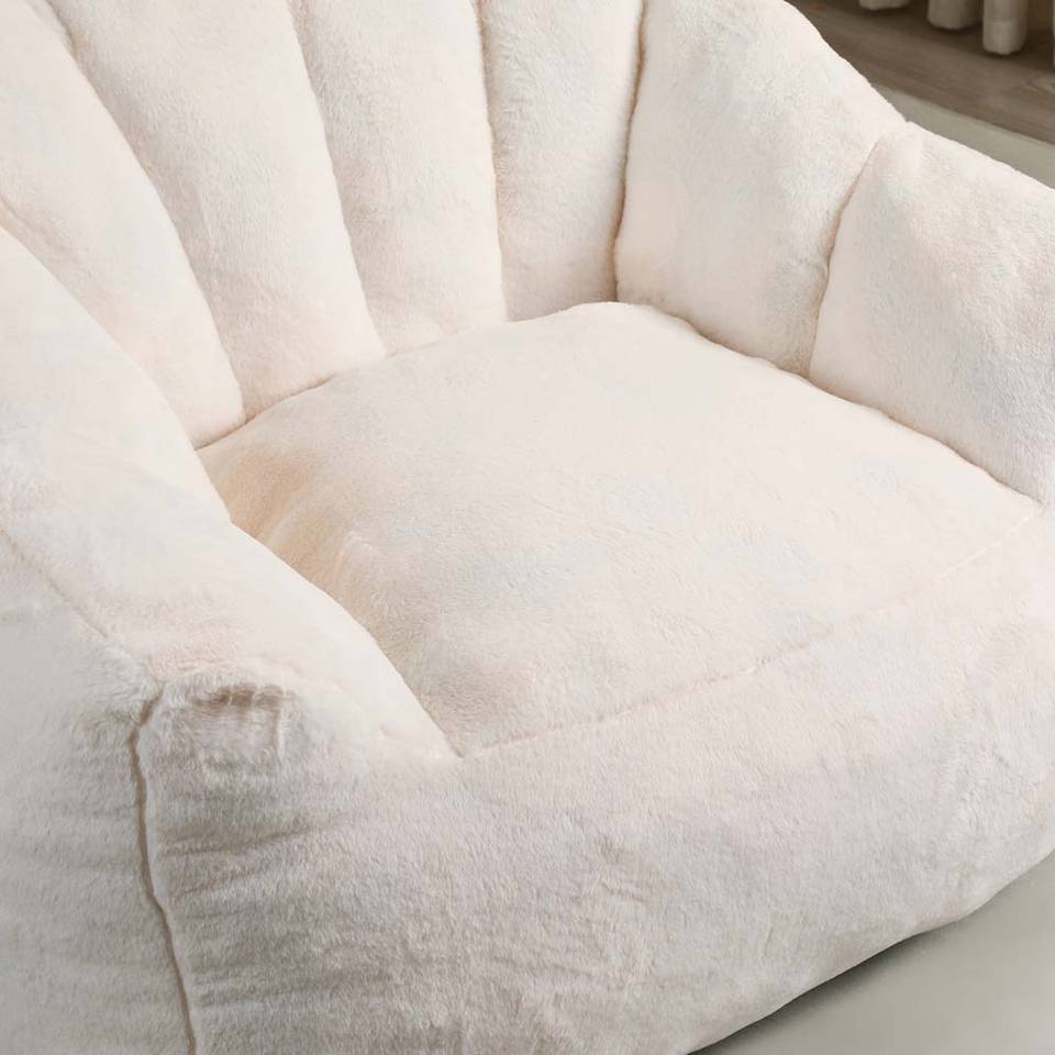 Ivory Scalloped Bean Bag Chair - Armrests