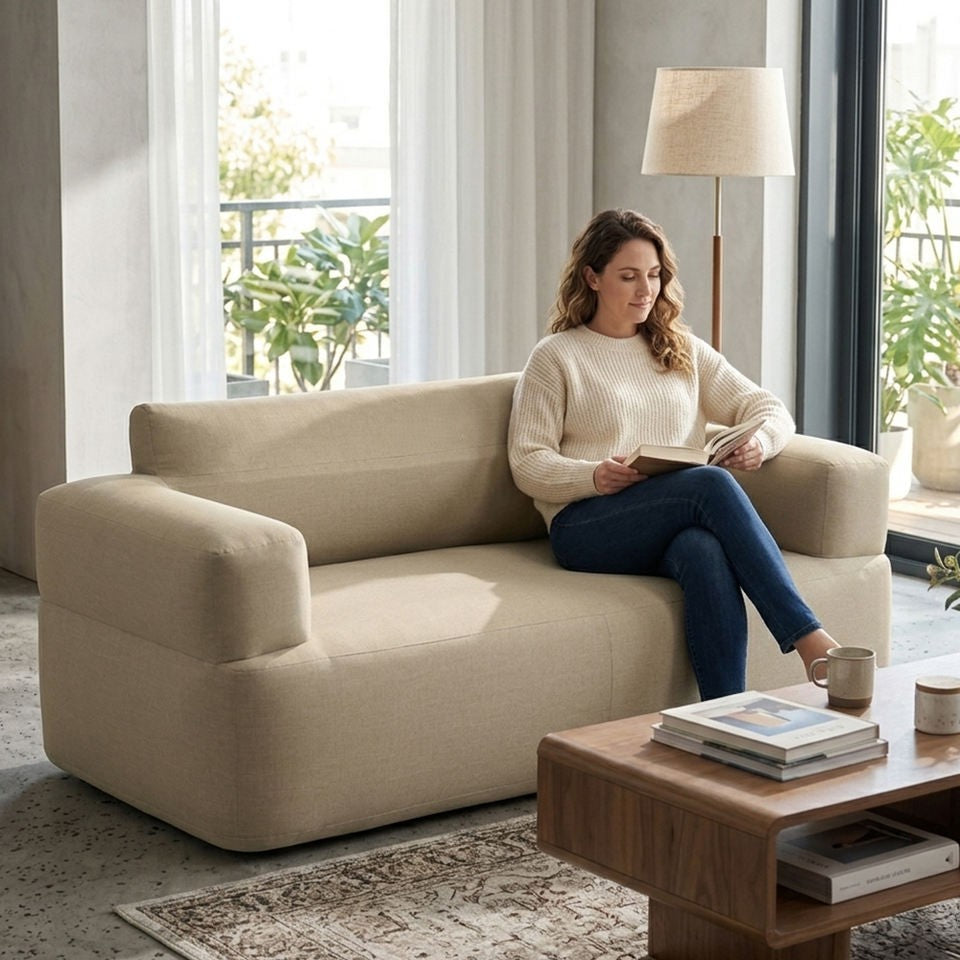 Beige Inflatable Loveseat Sofa - Auto Pump & Storage Bag