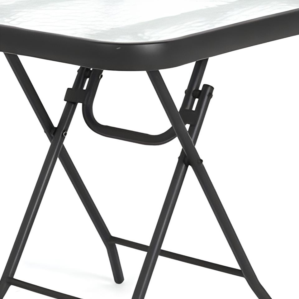 Black Metal Folding Bistro Table with Glass Top