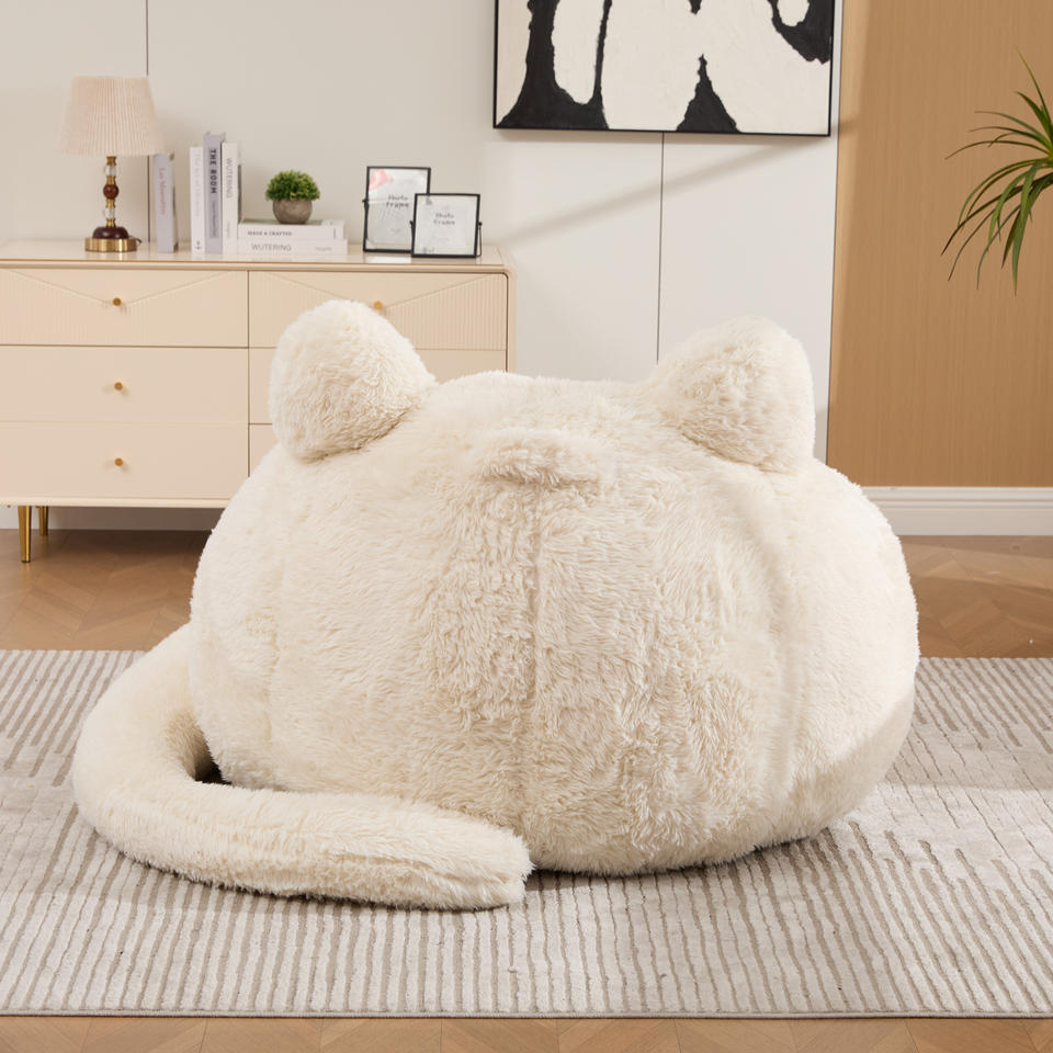 Ivory Cat-Shaped Bean Bag Chair - Tail Design