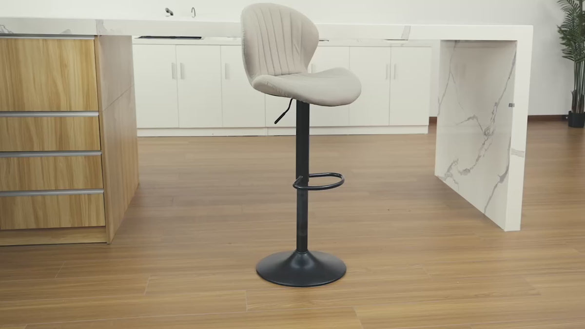 Velvet Channel-Tufted Swivel Bar Stool, Adjustable Height